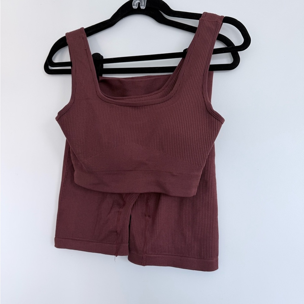 Cinnamon Brown Ribbed Two-Piece Set